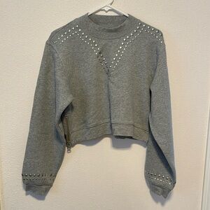 Current/Elliott Wms Sz 1 (Small) Brand New Grey Cropped and Adorned Sweatshirt